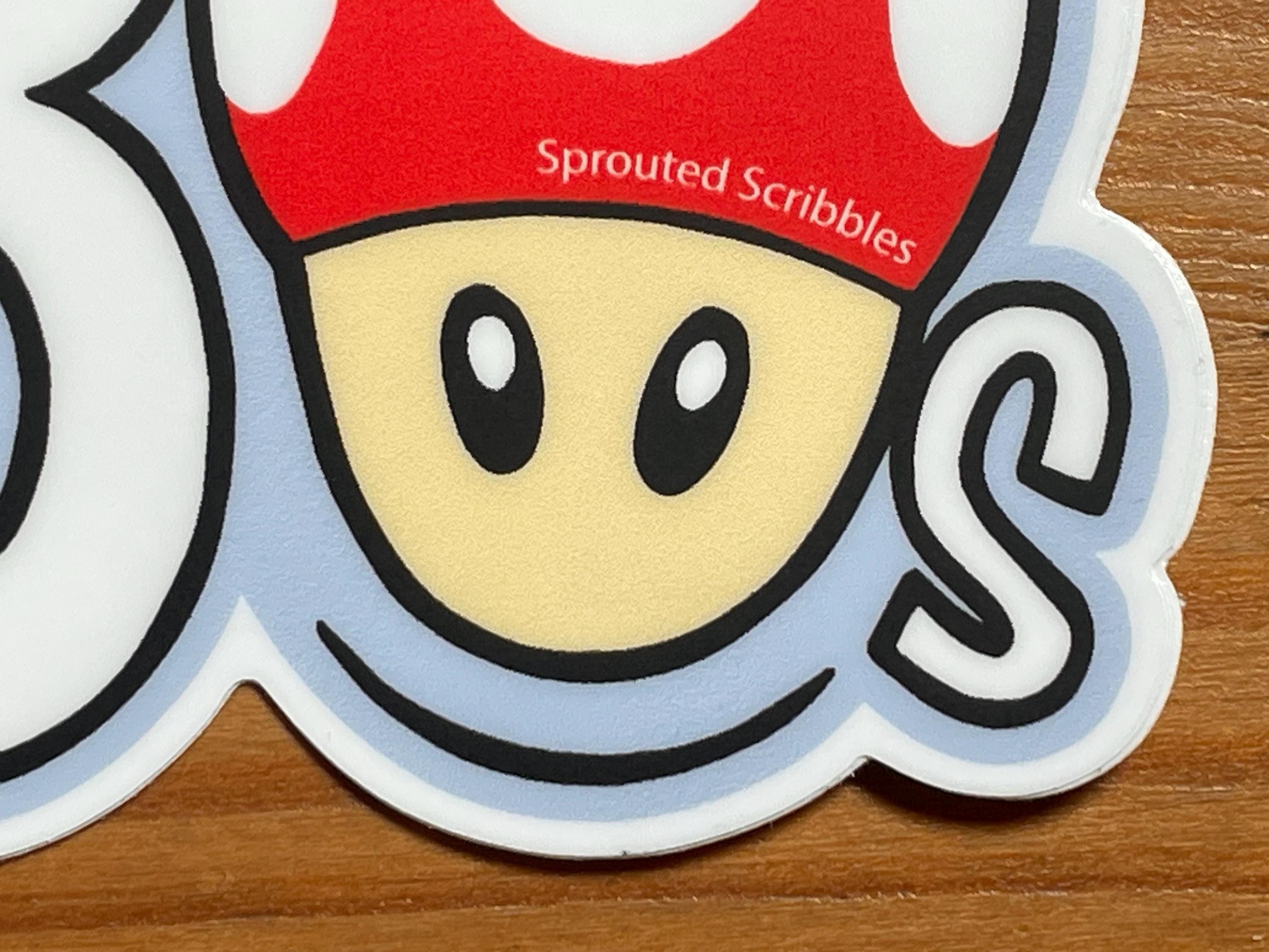 1980 Sticker with Mushroom and Sword | Eighties Decal | Weatherproof Vinyl