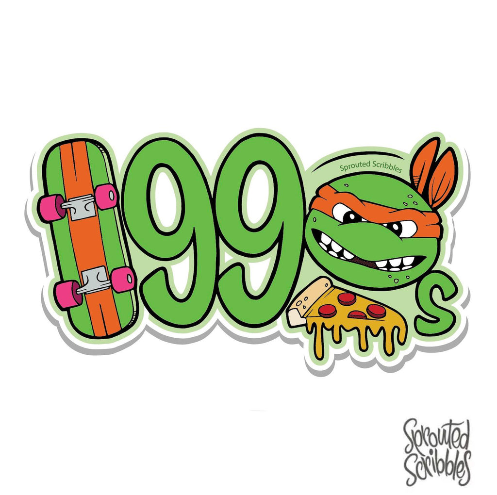 1990 Sticker with Skateboard and Turtle | Weatherproof Vinyl