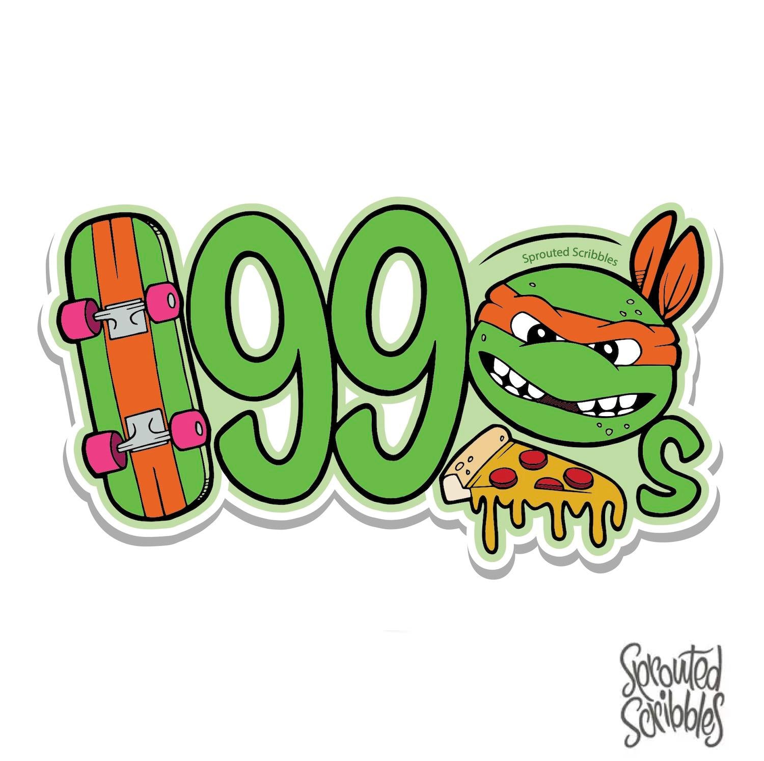 1990 Sticker with Skateboard and Turtle | Weatherproof Vinyl