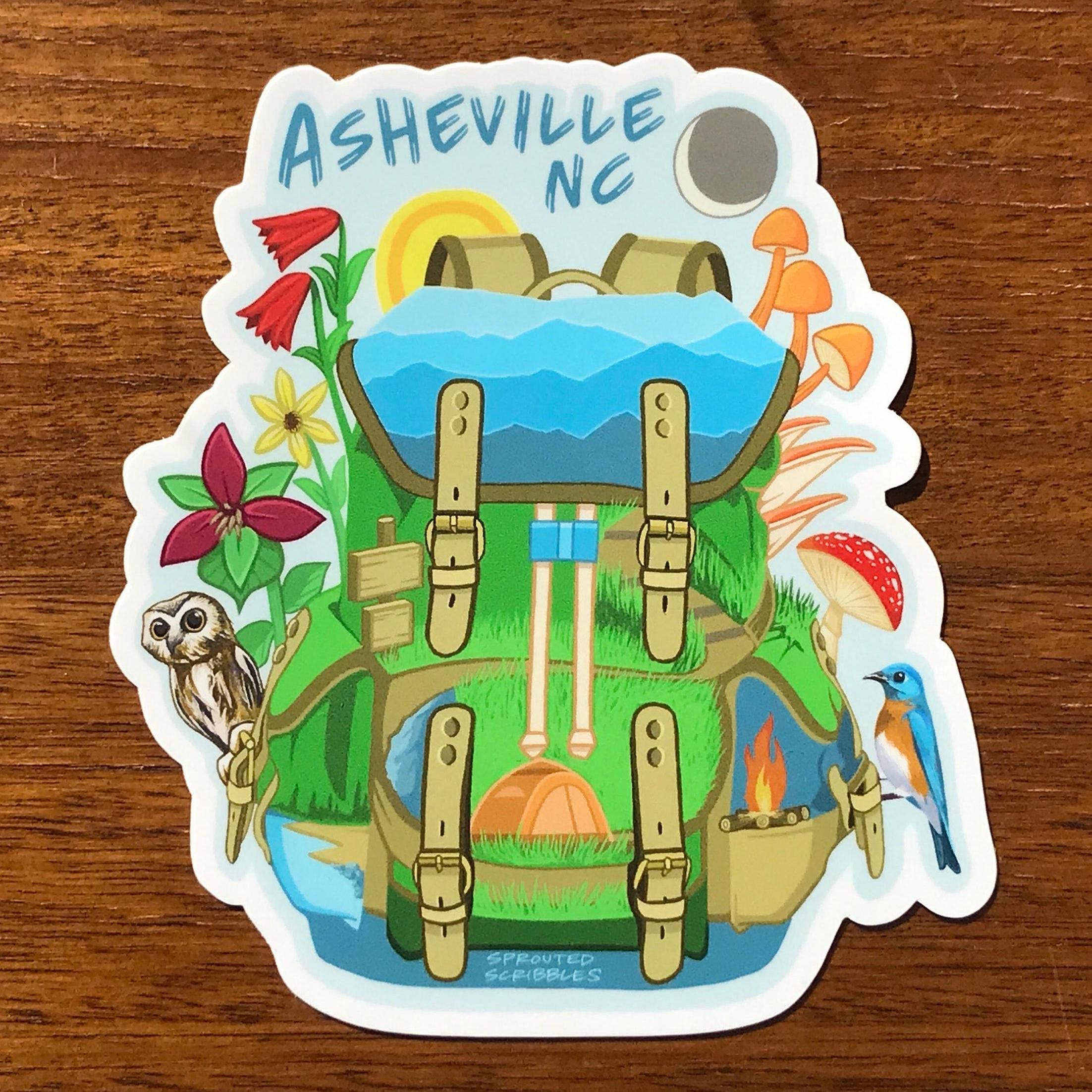 Asheville Backpack Sticker | Colorful Blue Ridge Mountains Decal