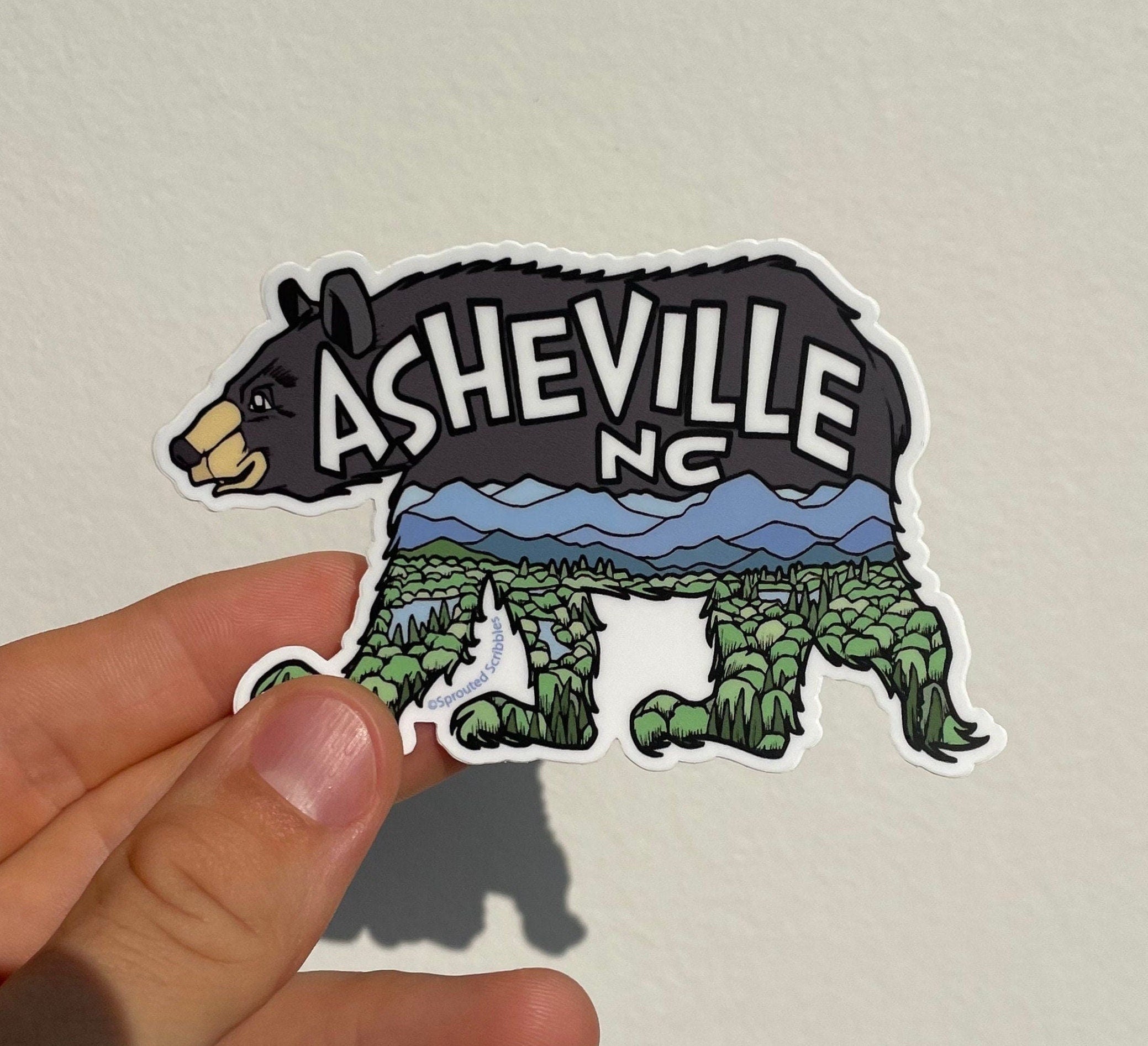 Asheville Bear Sticker | Blue Ridge Mountains Scene