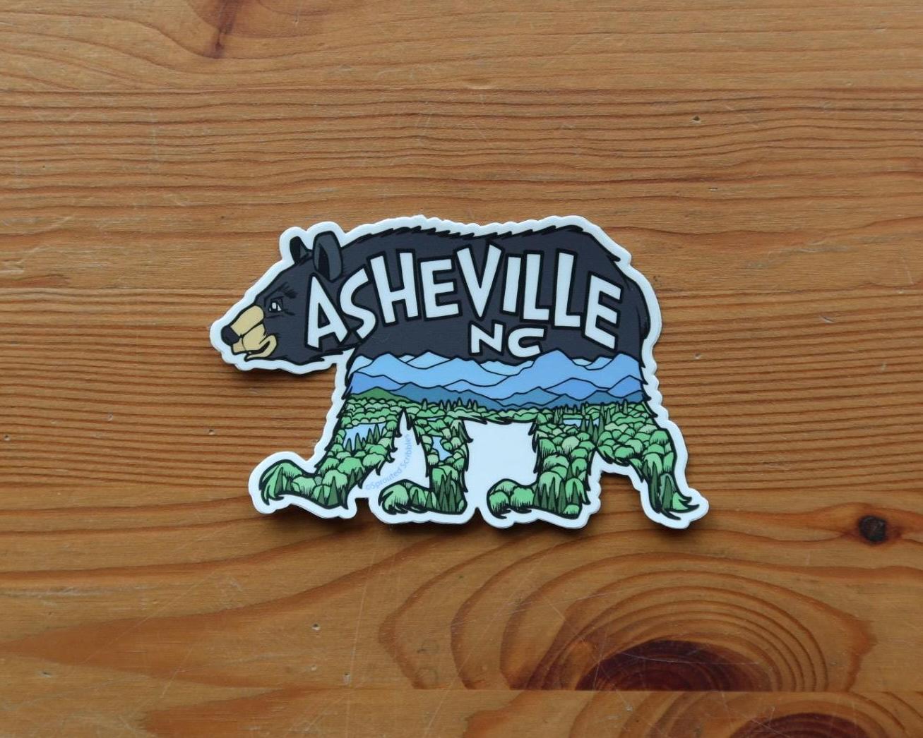 Asheville Bear Sticker | Blue Ridge Mountains Scene