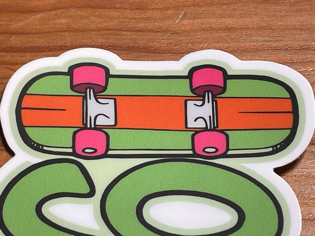 1990 Sticker with Skateboard and Turtle | Weatherproof Vinyl