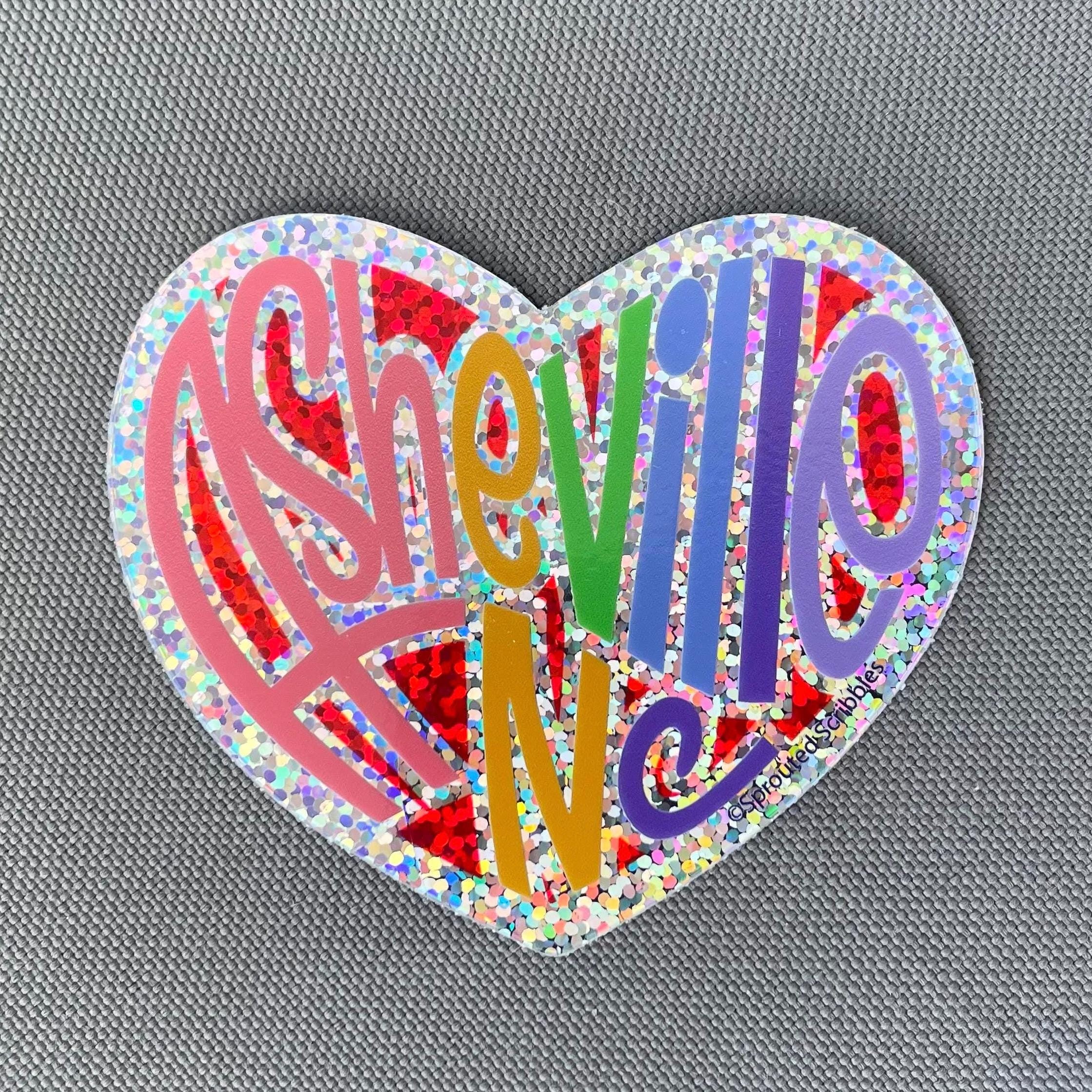 Asheville GLITTER Heart Sticker