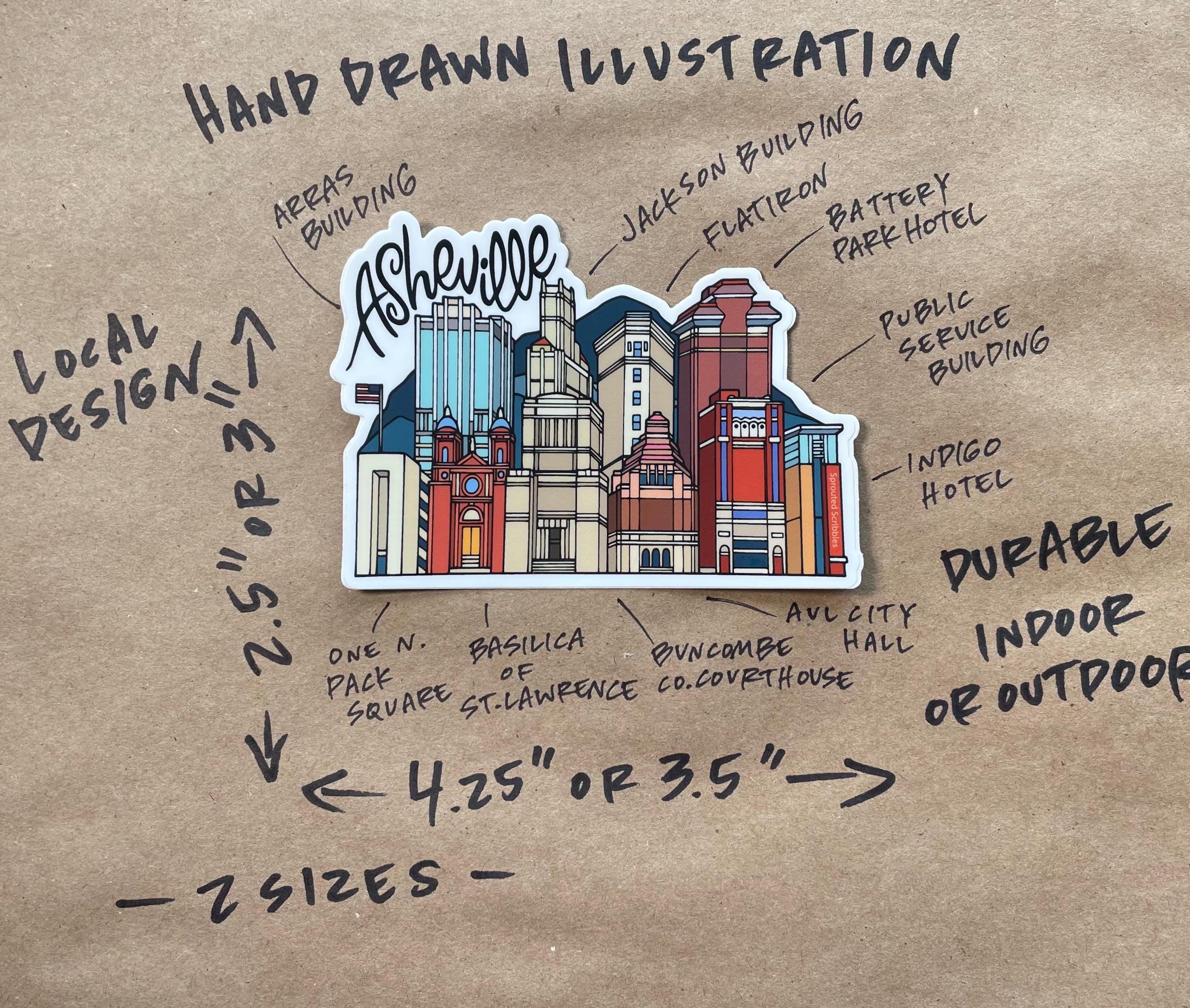 Asheville City Buildings Sticker | Downtown Cityscape