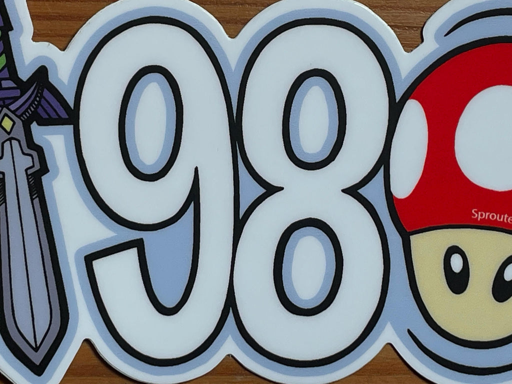 1980 Sticker with Mushroom and Sword | Eighties Decal | Weatherproof Vinyl