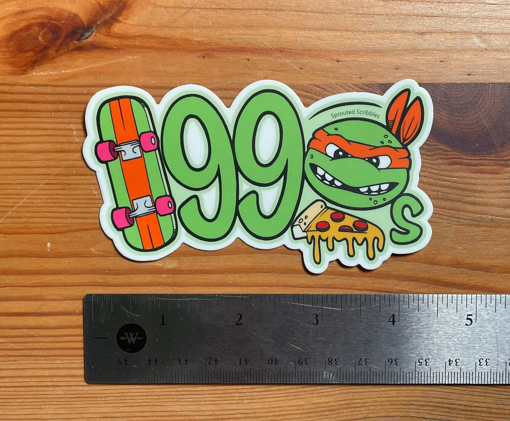 1990 Sticker with Skateboard and Turtle | Weatherproof Vinyl