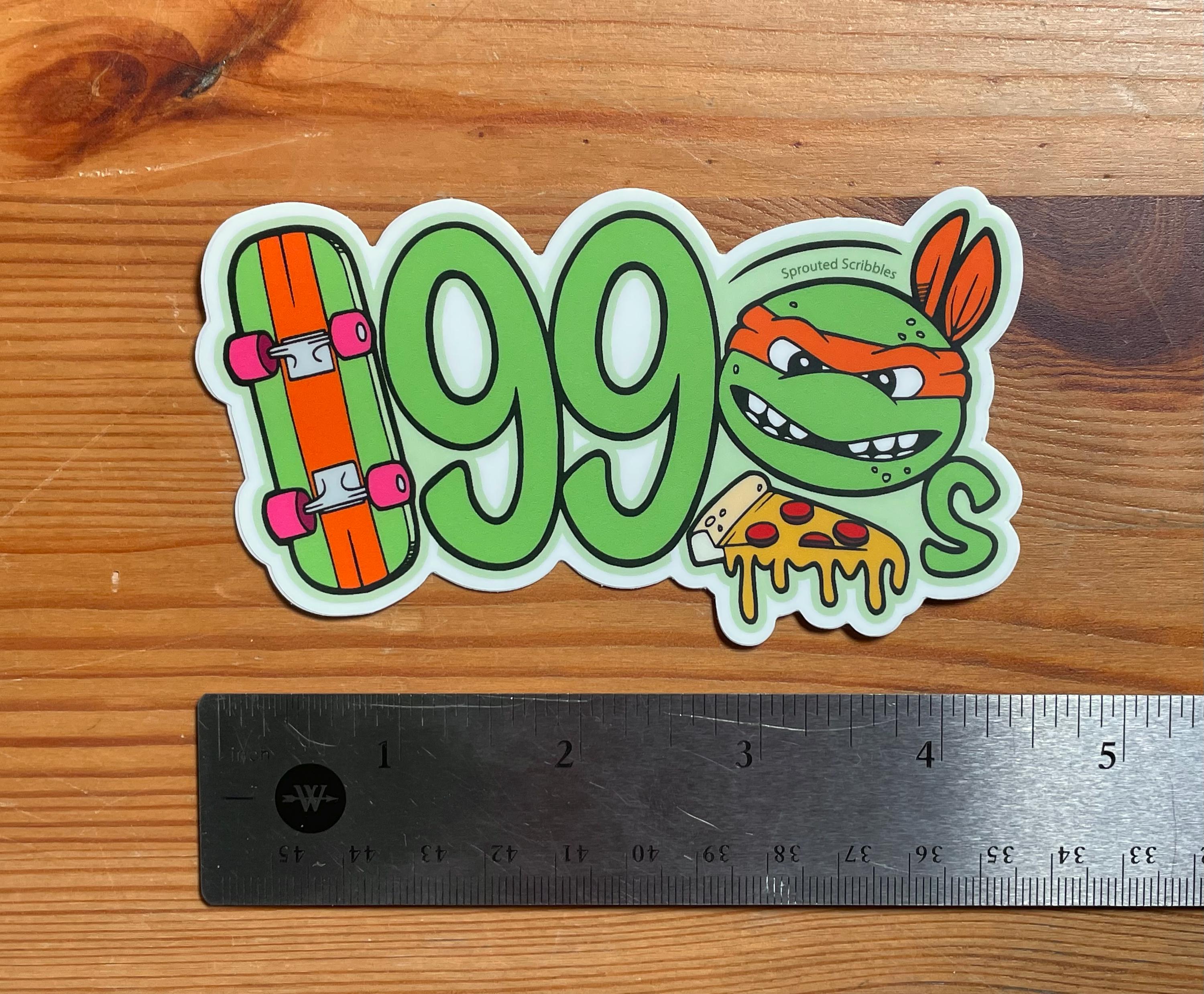 1990 Sticker with Skateboard and Turtle | Weatherproof Vinyl