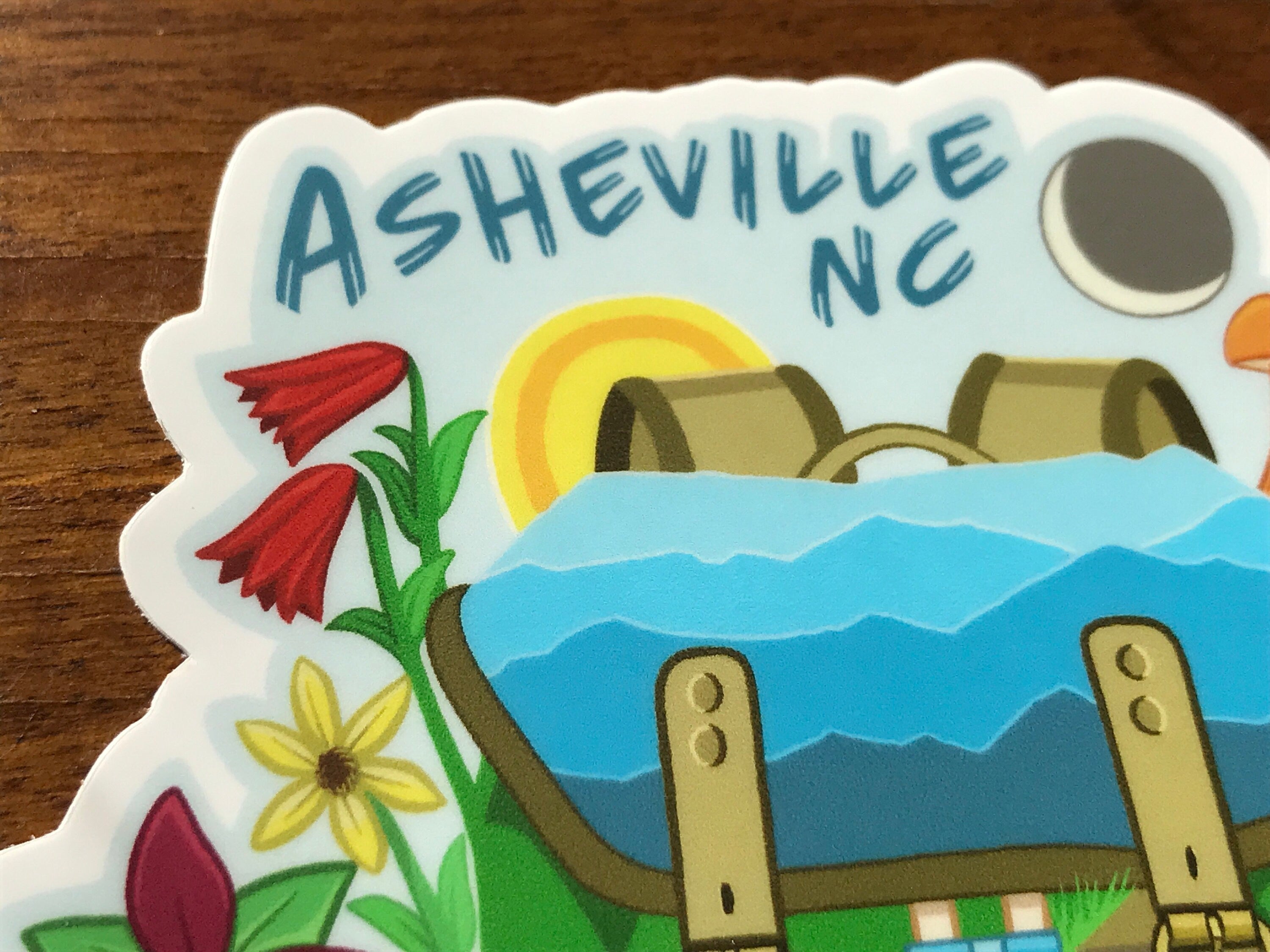 Asheville Backpack Sticker | Colorful Blue Ridge Mountains Decal