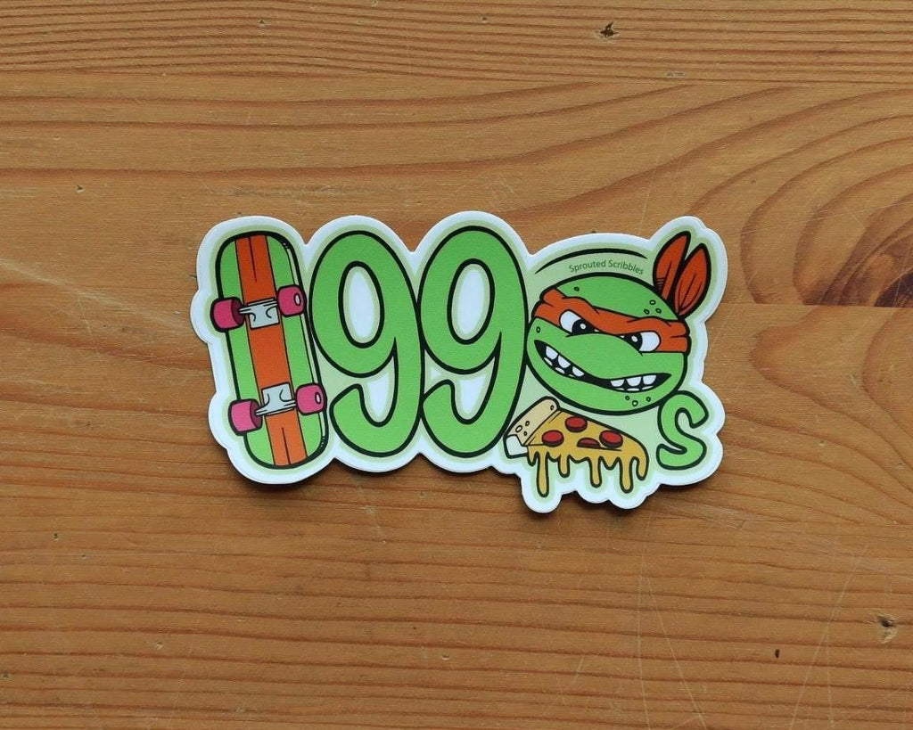 1990 Sticker with Skateboard and Turtle | Weatherproof Vinyl