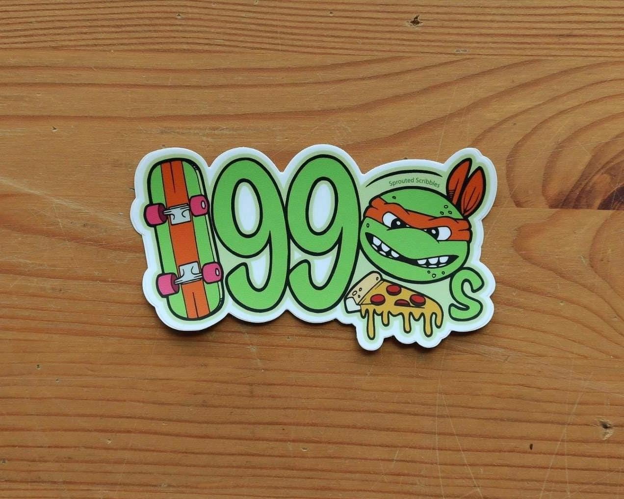 1990 Sticker with Skateboard and Turtle | Weatherproof Vinyl