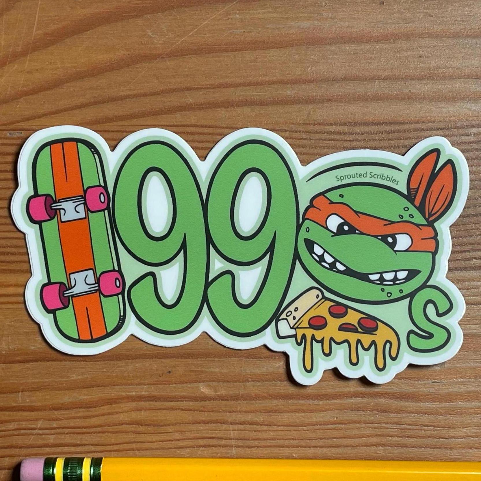 1990 Sticker with Skateboard and Turtle | Weatherproof Vinyl