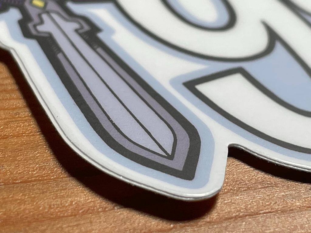 1980 Sticker with Mushroom and Sword | Eighties Decal | Weatherproof Vinyl