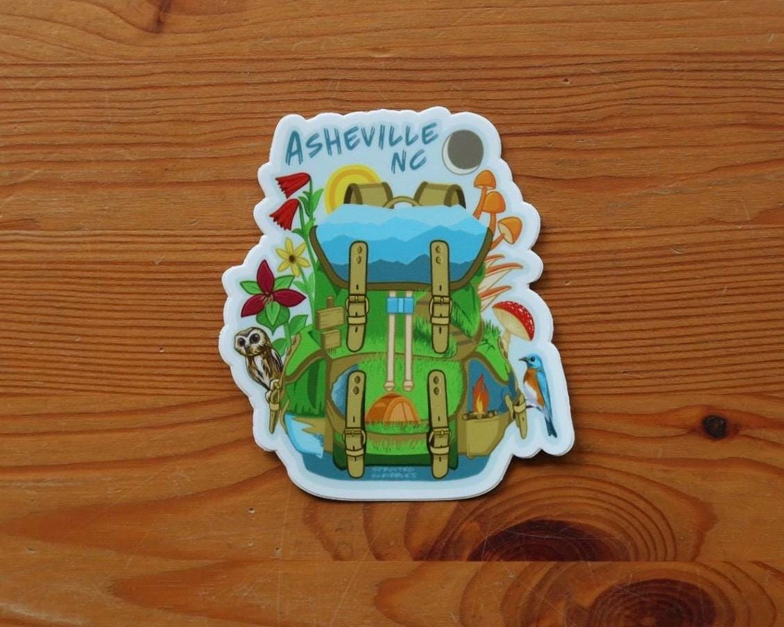 Asheville Backpack Sticker | Colorful Blue Ridge Mountains Decal