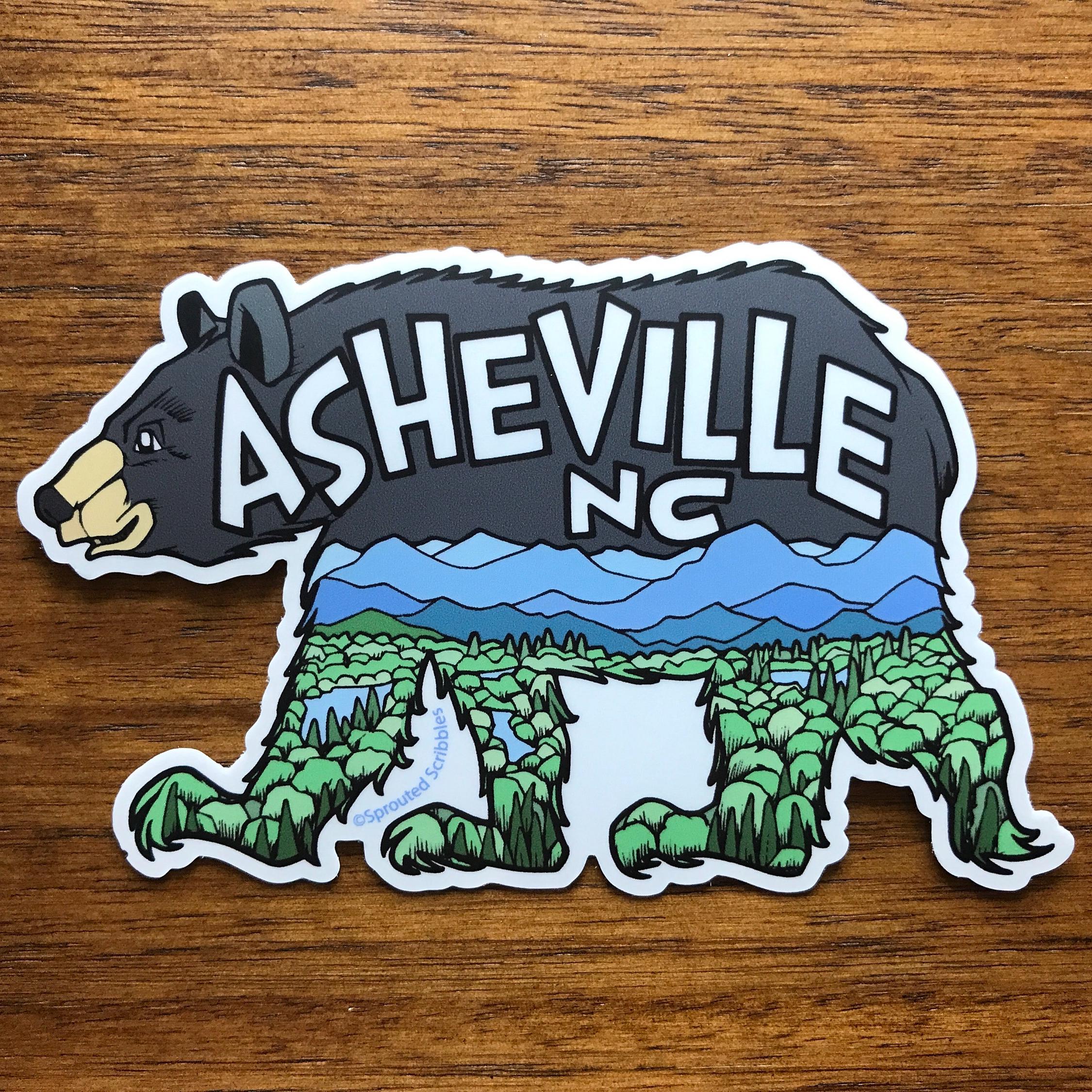 Asheville Bear Sticker | Blue Ridge Mountains Scene