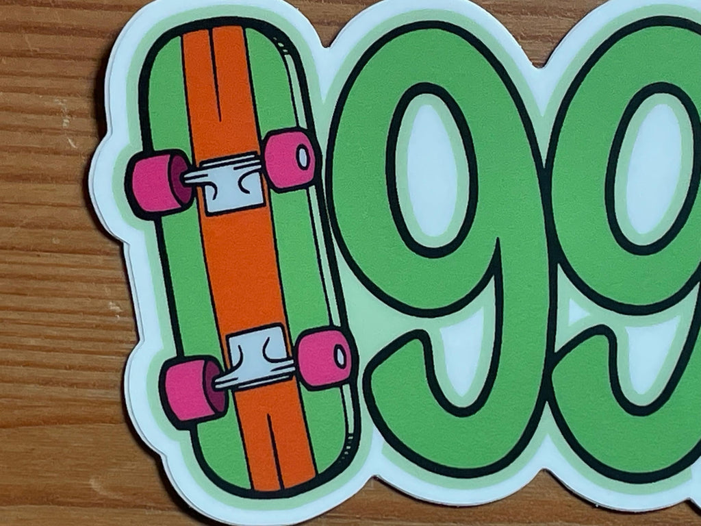 1990 Sticker with Skateboard and Turtle | Weatherproof Vinyl