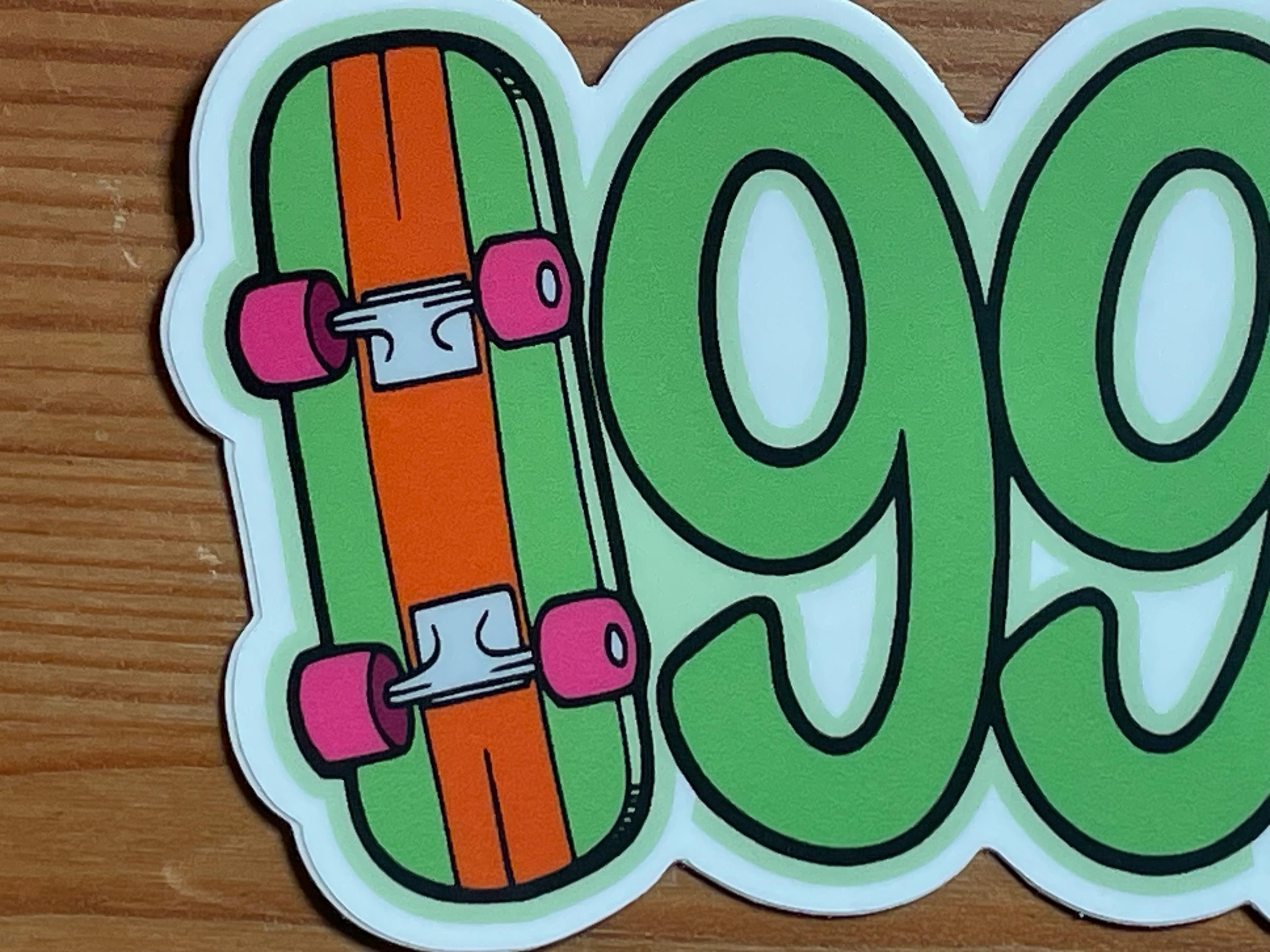 1990 Sticker with Skateboard and Turtle | Weatherproof Vinyl