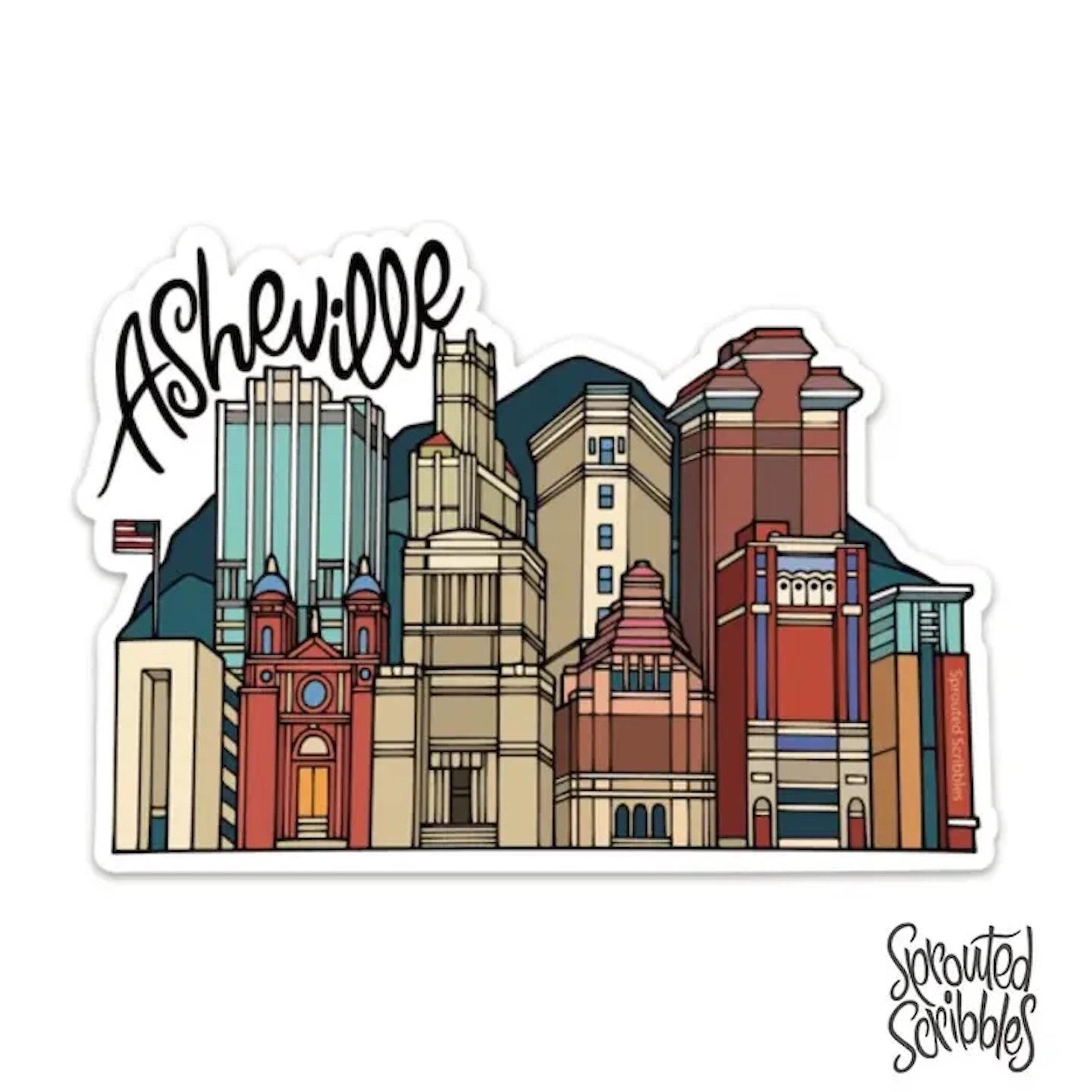 Asheville City Buildings Sticker | Downtown Cityscape