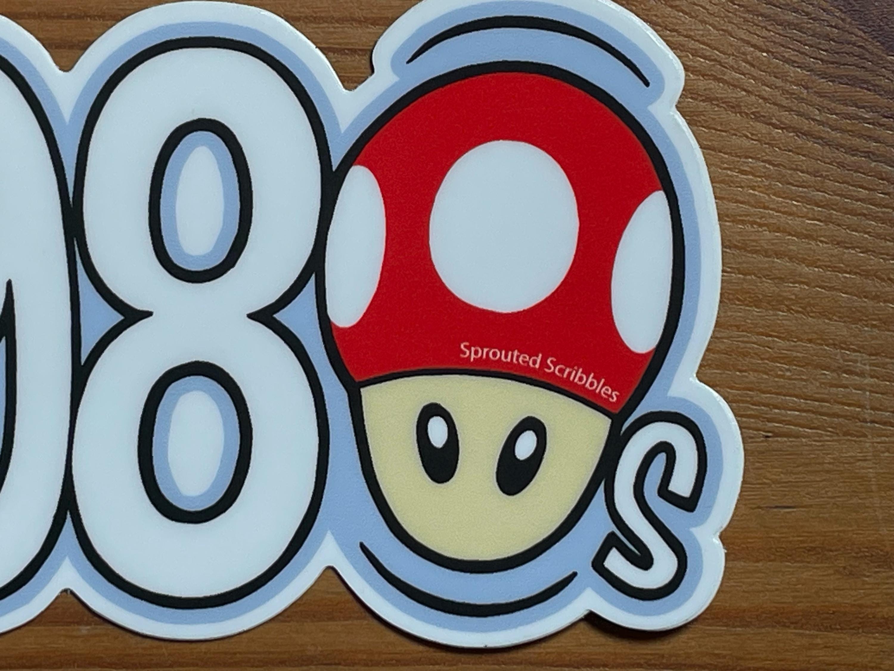 1980 Sticker with Mushroom and Sword | Eighties Decal | Weatherproof Vinyl