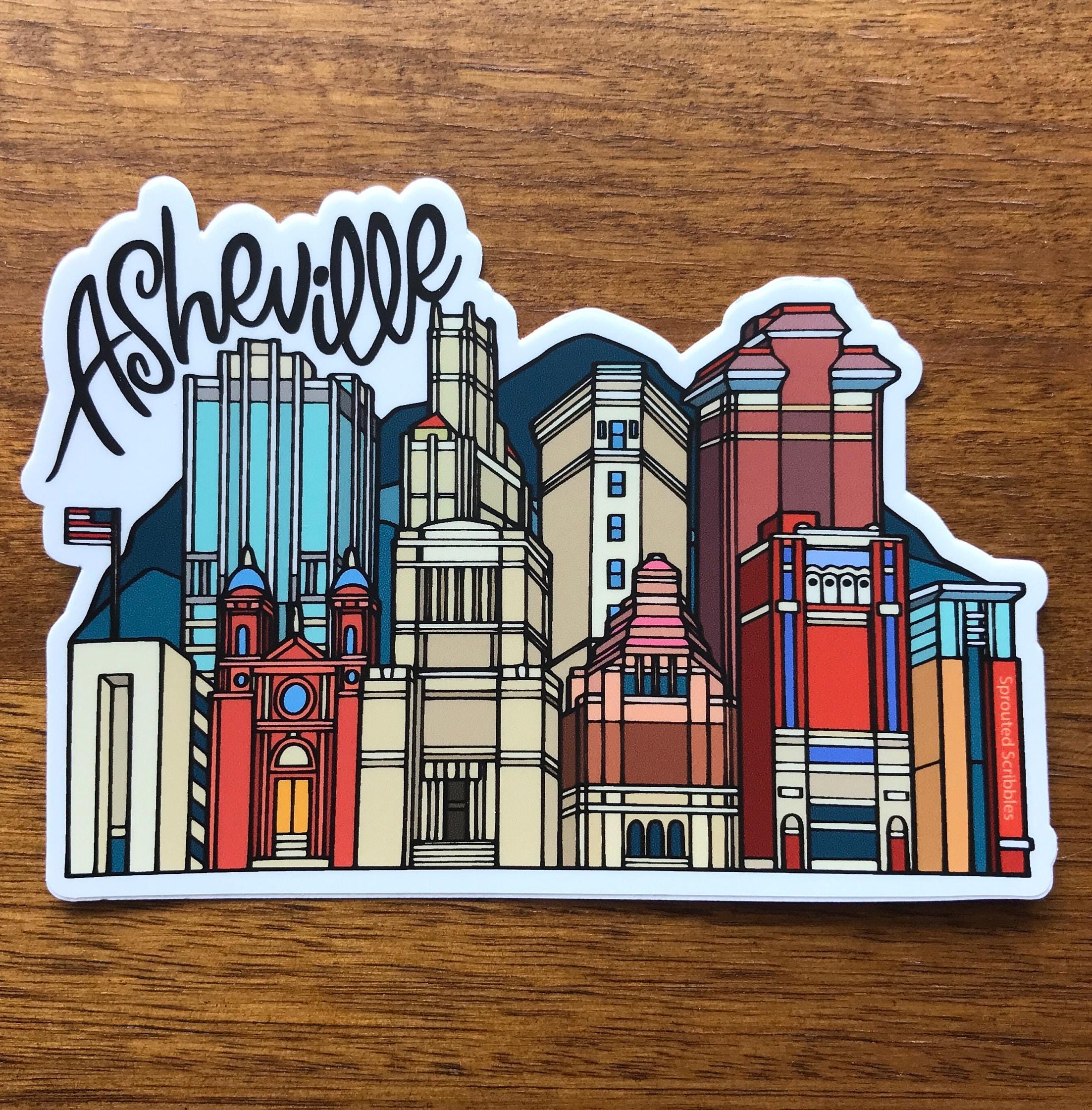 Asheville City Buildings Sticker | Downtown Cityscape